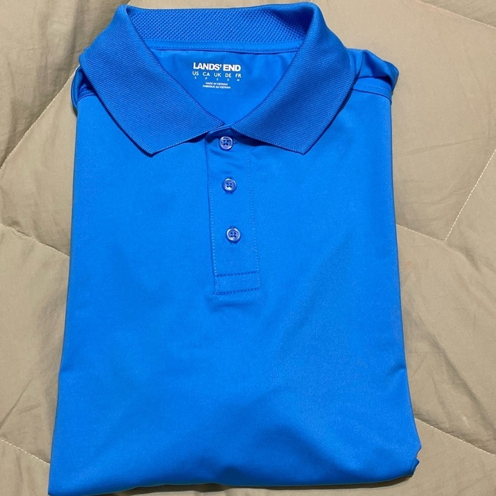 Lands’ End Turquoise Blue Men’s Small Quick Dry Men’s School Uniform Polo Shirt.